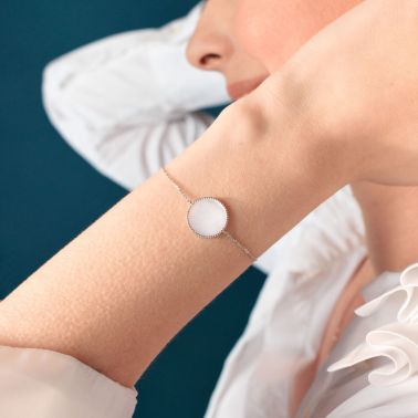 Bracelet Lepage Colette Lune Perlée en or blanc et nacre