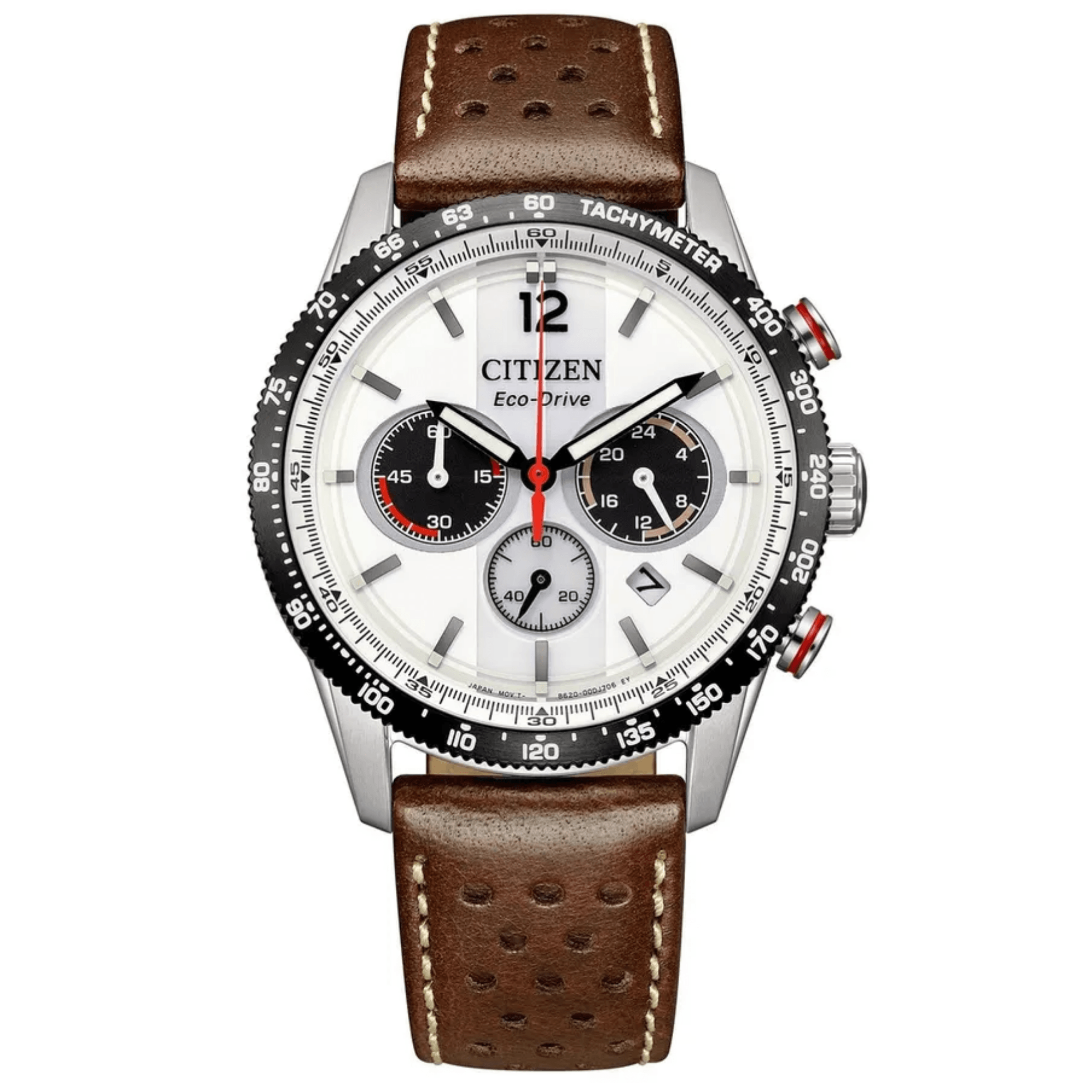 Citizen Vintage Racing Eco-Drive white dial brown leather strap 39,5 mm
