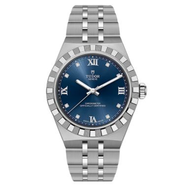 Montre Tudor Royal automatique index diamants cadran bleu bracelet acier 30 mm