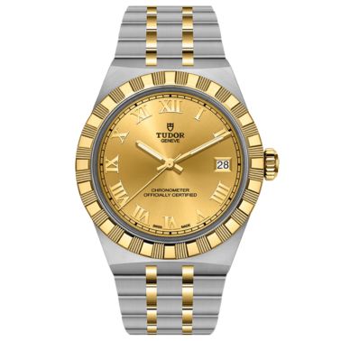 Montre Tudor Royal automatique acier et or jaune cadran doré 36 mm