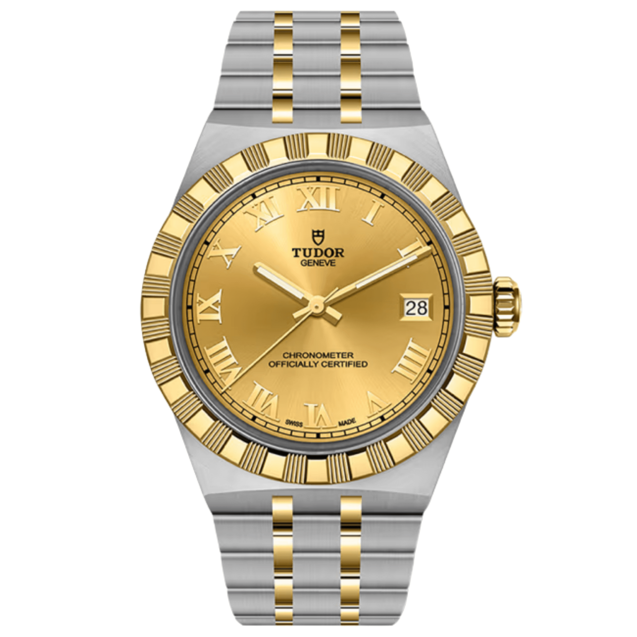 Montre Tudor Royal automatique acier et or jaune cadran doré 36 mm