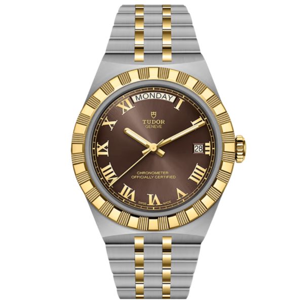 Montre Tudor Royal automatique acier et or jaune cadran marron 40 mm