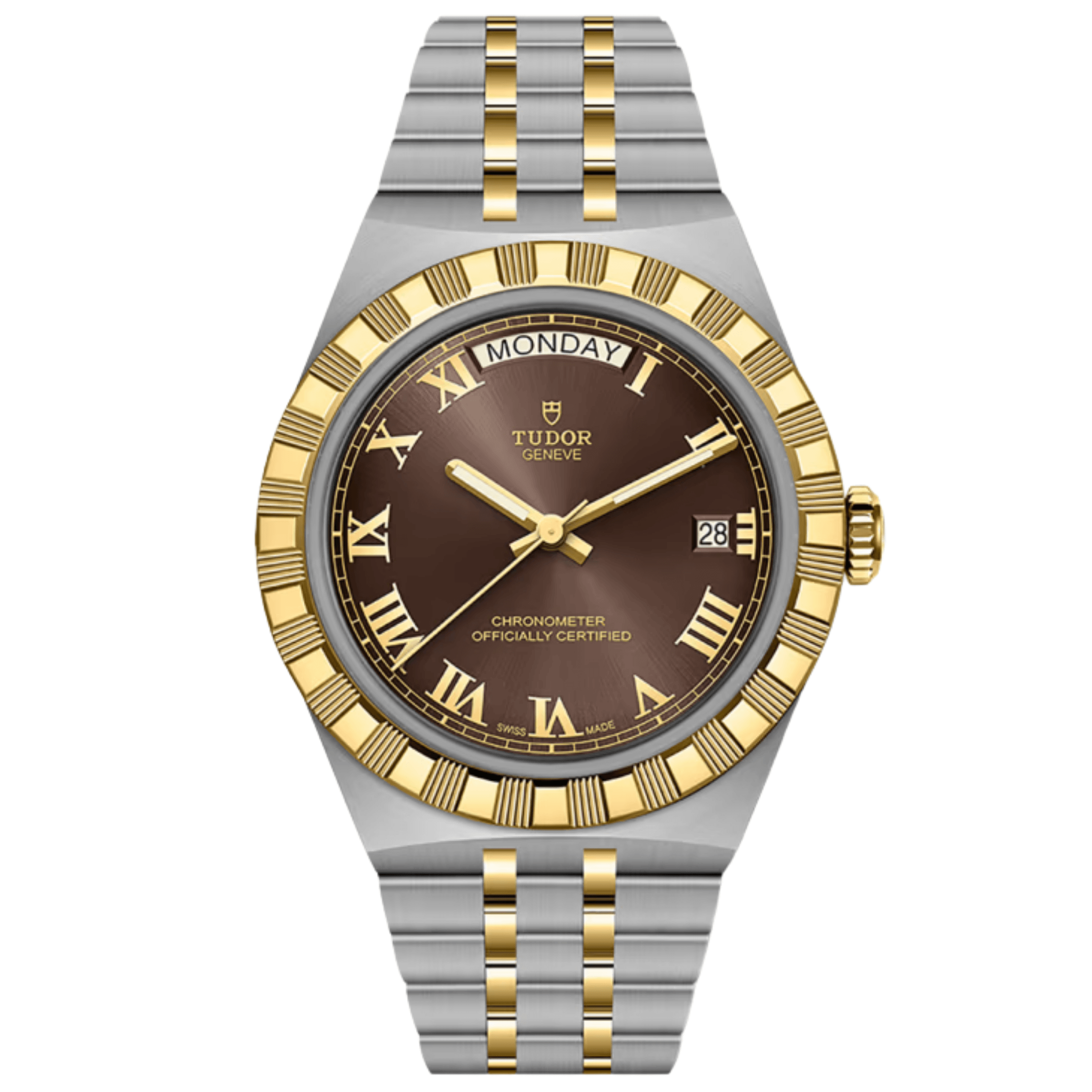 Montre Tudor Royal automatique acier et or jaune cadran marron 40 mm