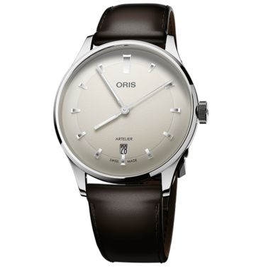 Montre Oris Artelier Date automatique cadran blanc bracelet cuir 38 mm