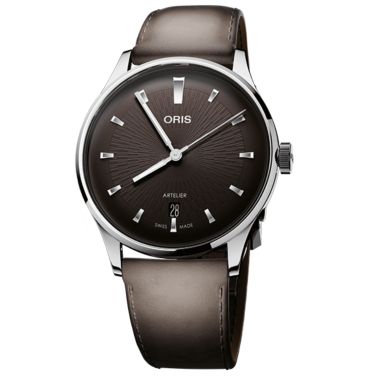 Montre Oris Artelier Date automatique cadran noir bracelet cuir 38 mm