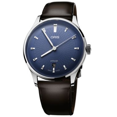 Montre Oris Artelier Date automatique cadran bleu bracelet cuir 38 mm
