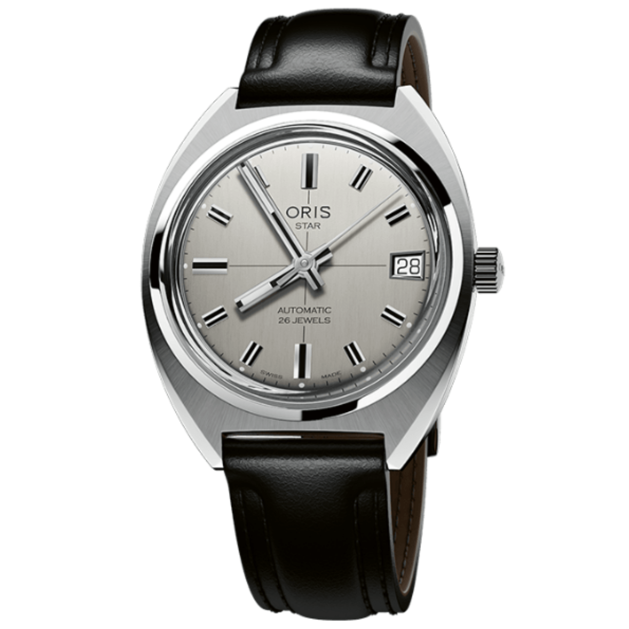Montre Oris Star Edition automatique cadran argenté bracelet cuir 35 mm