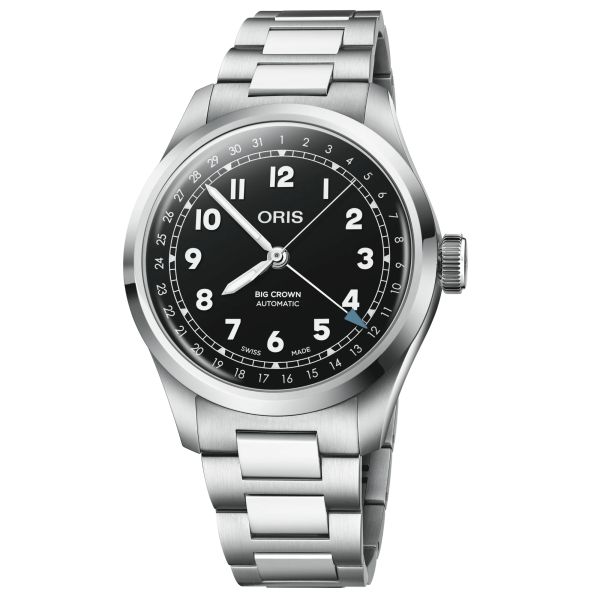 Montre Oris Big Crown Pointer Date automatique cadran noir bracelet acier 40 mm