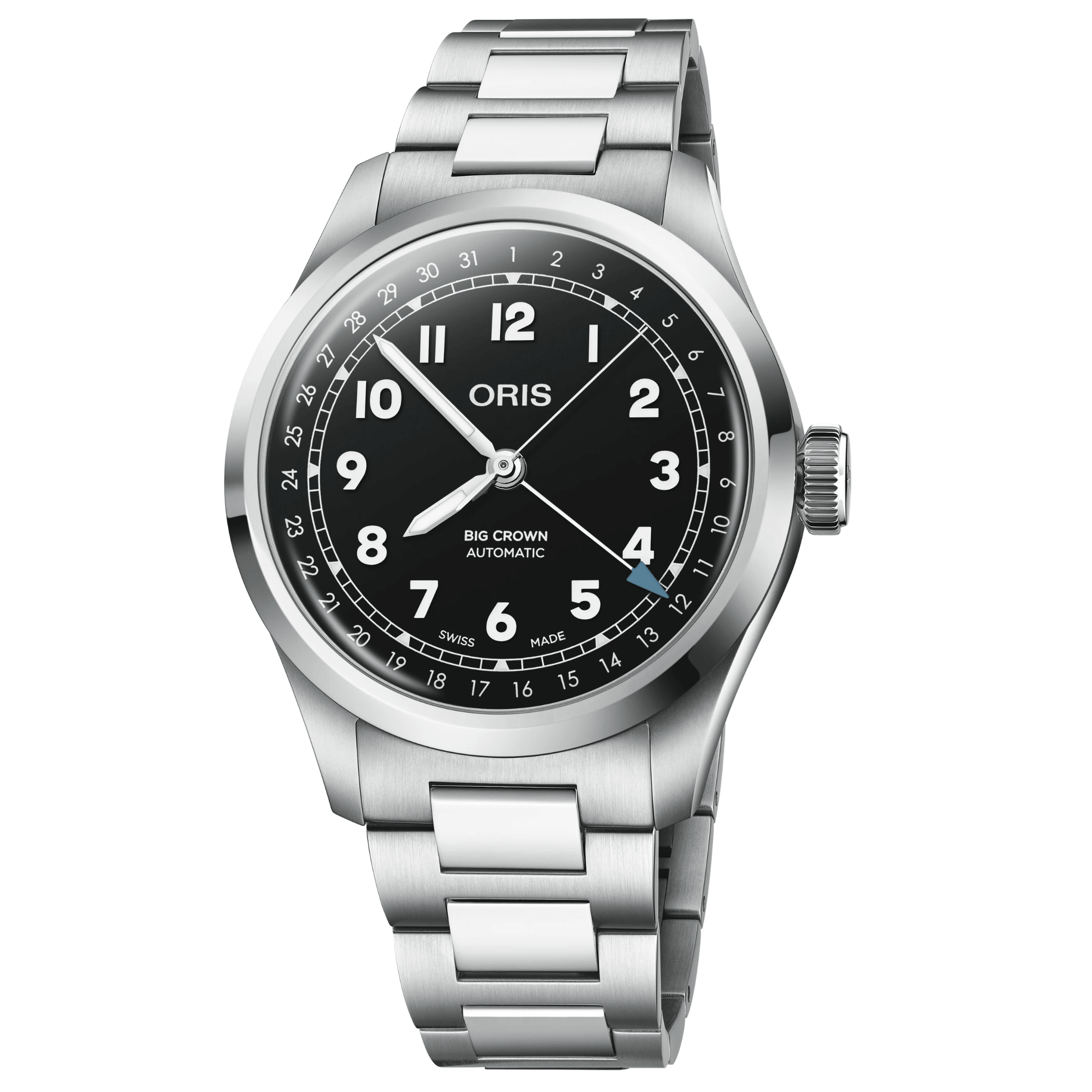 Montre Oris Big Crown Pointer Date automatique cadran noir bracelet acier 40 mm