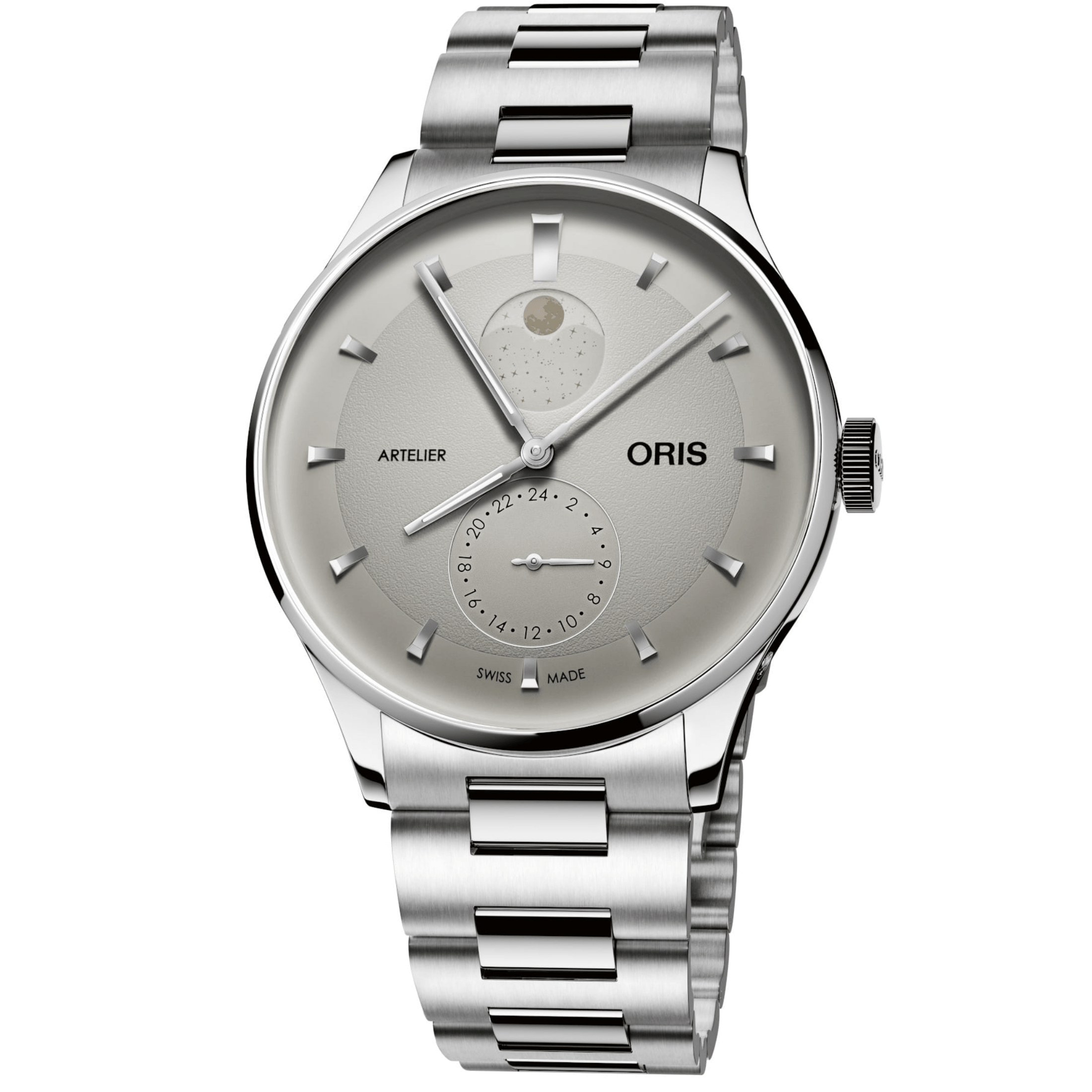 Montre Oris Artelier Complication automatique cadran blanc ivoire bracelet acier 39,5 mm