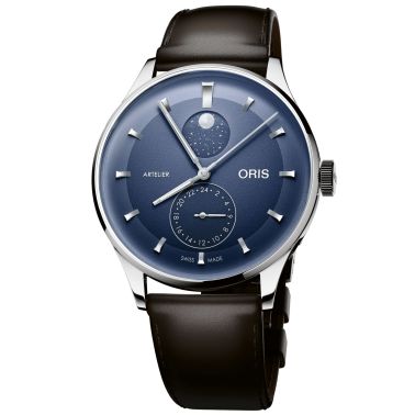 Montre Oris Artelier Complication automatique cadran bleu bracelet cuir 39,5 mm