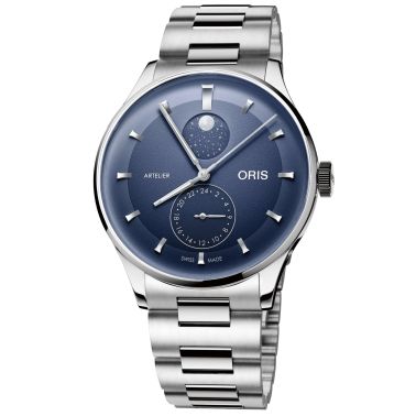 Montre Oris Artelier Complication automatique cadran bleu bracelet acier 39,5 mm