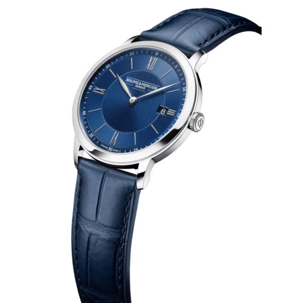 Baume & Mercier Classima Quartz Watch with Blue Dial and blue Leather Strap, 40 mm