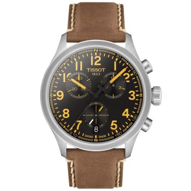 Montre Tissot Chrono L quartz cadran noir bracelet en cuir vintage 42 mm