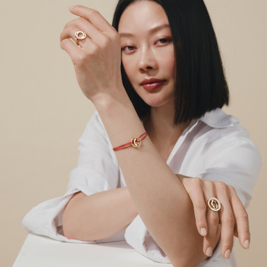Bracelet Lepage Alba cordon rouge orangé et or jaune
