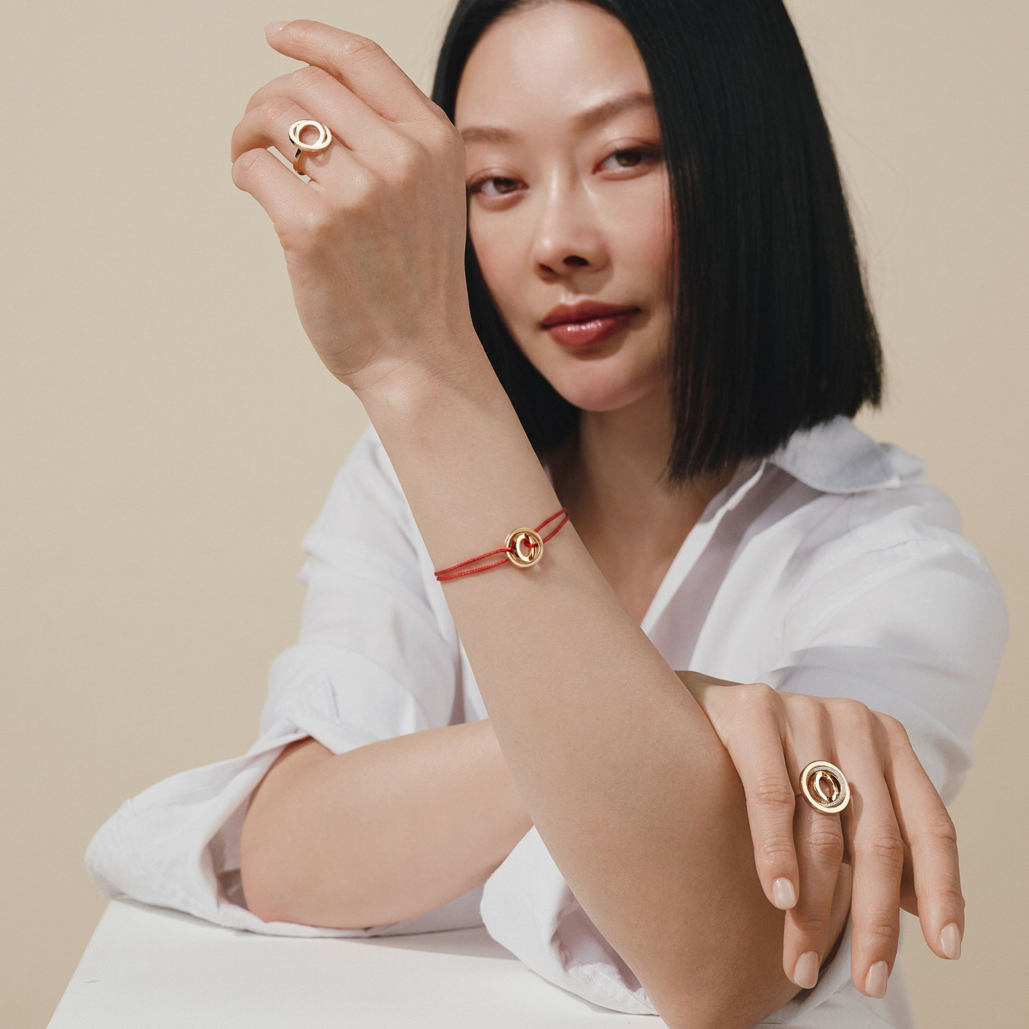 Bracelet Lepage Alba cordon rouge orangé et or jaune