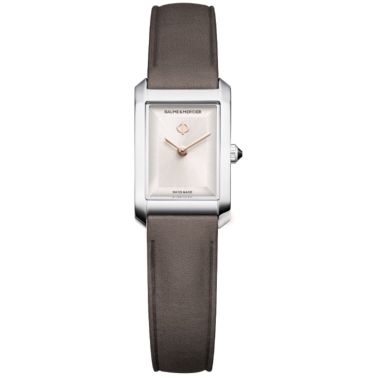 Baume & Mercier Hampton Quartz Watch with Silver Dial and Gray Leather Strap, 28 x 18 mm