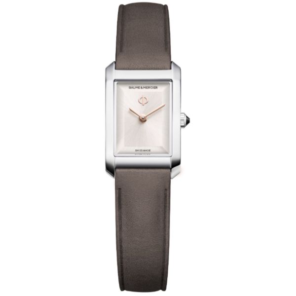 Baume & Mercier Hampton Quartz Watch with Silver Dial and Gray Leather Strap, 28 x 18 mm