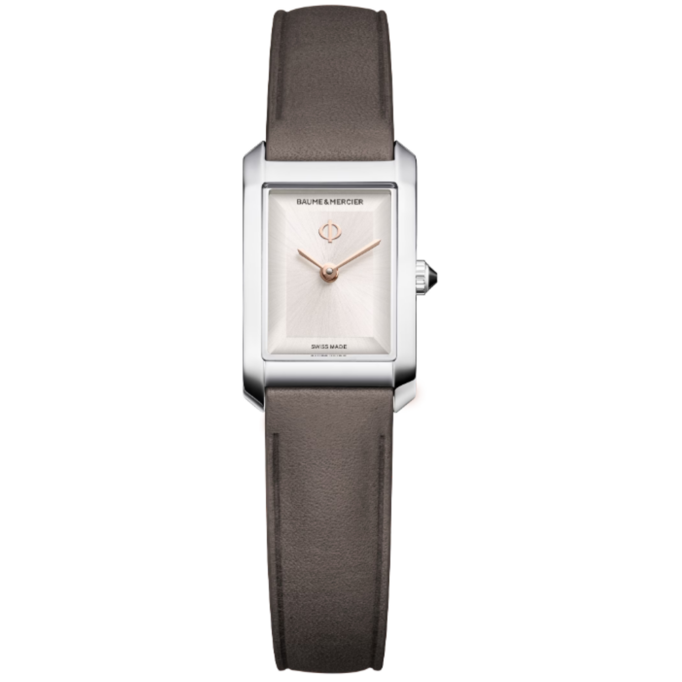 Baume & Mercier Hampton Quartz Watch with Silver Dial and Gray Leather Strap, 28 x 18 mm