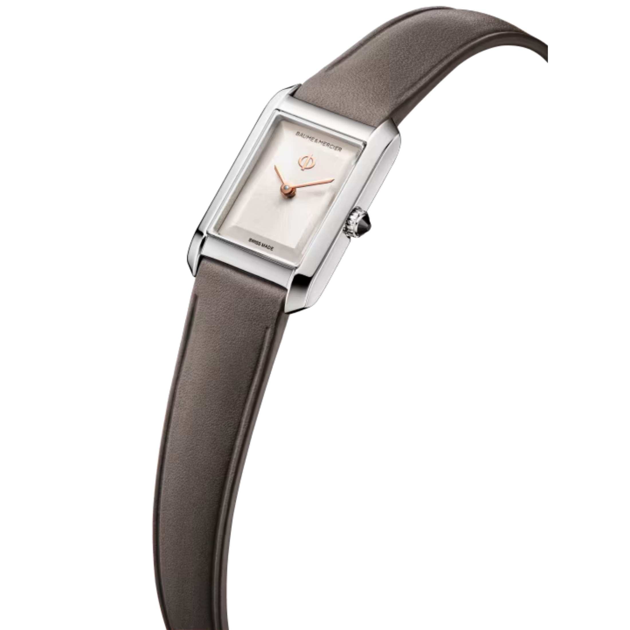 Baume & Mercier Hampton Quartz Watch with Silver Dial and Gray Leather Strap, 28 x 18 mm