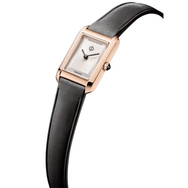 Montre Baume et Mercier Hampton quartz cadran argenté bracelet cuir noir 28 x 18 mm