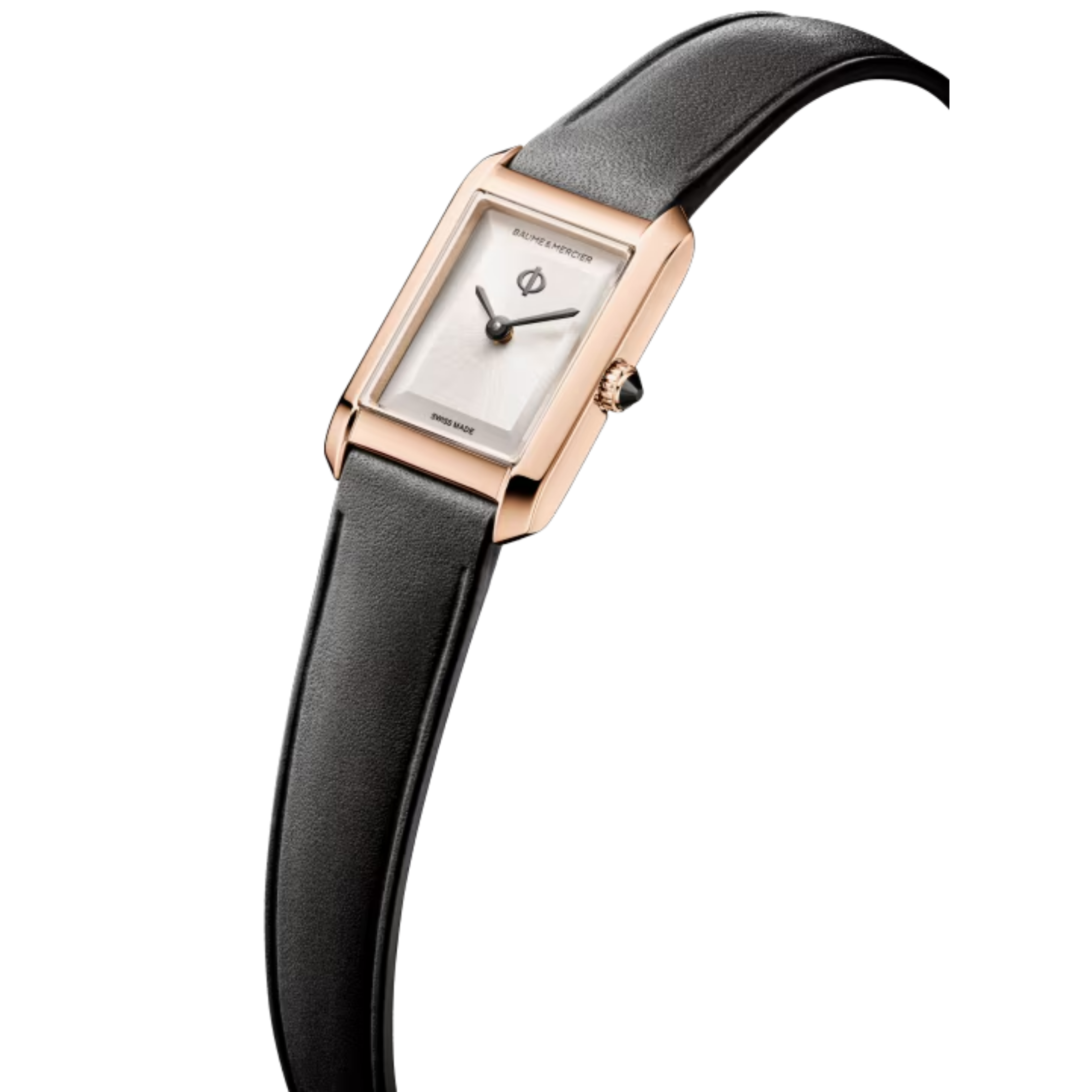 Montre Baume et Mercier Hampton quartz cadran argenté bracelet cuir noir 28 x 18 mm