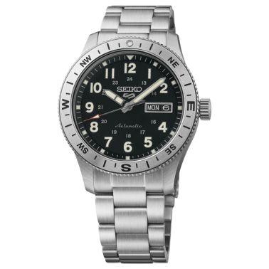 Montre Seiko 5 Sports Field Series automatique cadran noir bracelet acier 41 mm