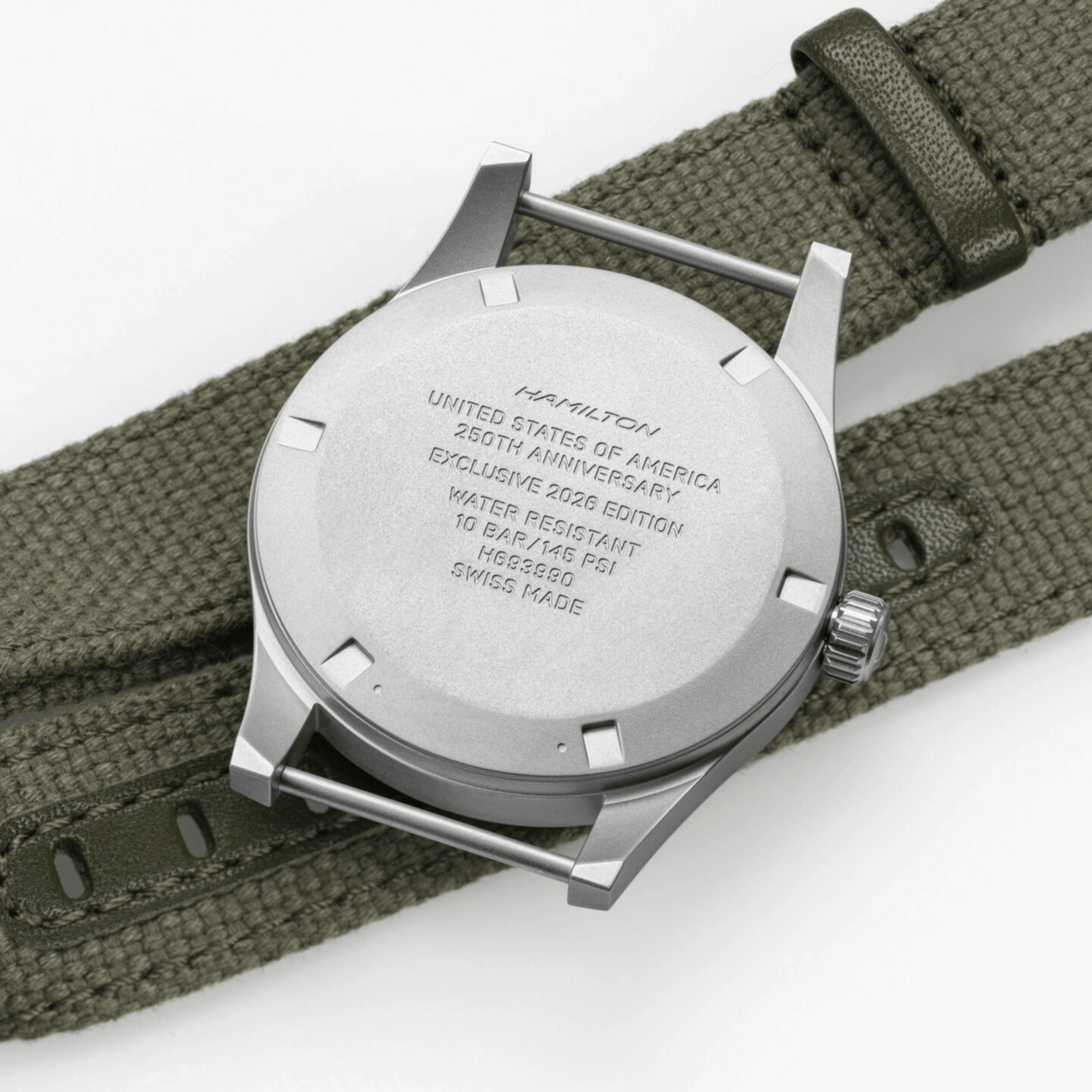 Montre Hamilton Khaki Field Mechanical “America 250” cadran noir bracelet NATO 36 mm