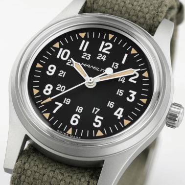 Montre Hamilton Khaki Field Mechanical “America 250” cadran noir bracelet NATO 36 mm