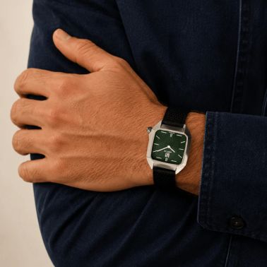 Montre March LA.B AM2 XS Mécanique Grall alligator cadran vert bracelet cuir noir 32 mm