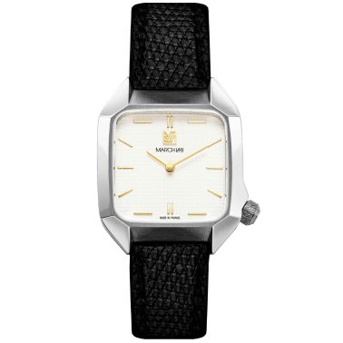 Montre March LA.B AM2 XS Mécanique Shelter Lézard cadran blanc bracelet cuir noir 32 mm