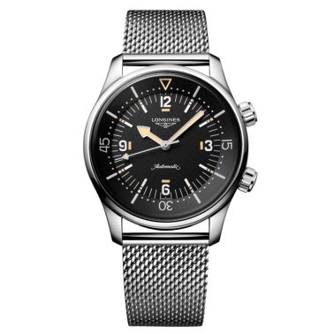 Longines Legend Diver Automatic Watch, Black Dial, Steel Strap, 42 mm