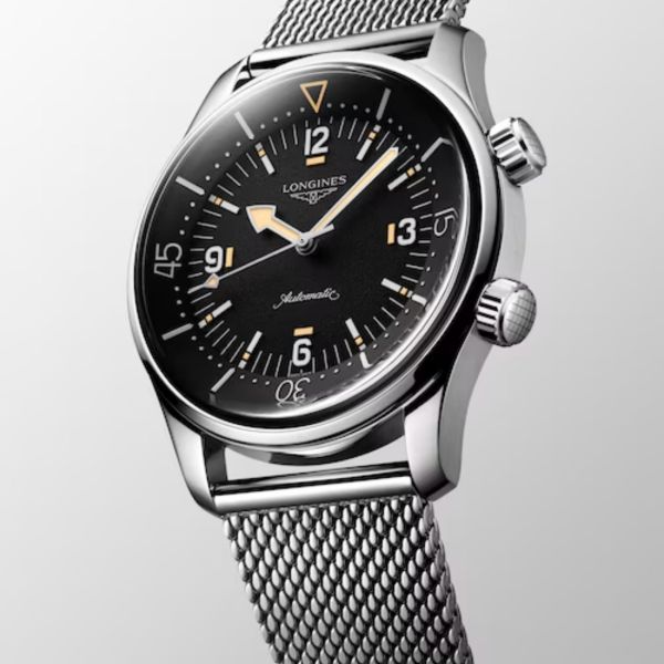 Longines Legend Diver Automatic Watch, Black Dial, Steel Strap, 42 mm