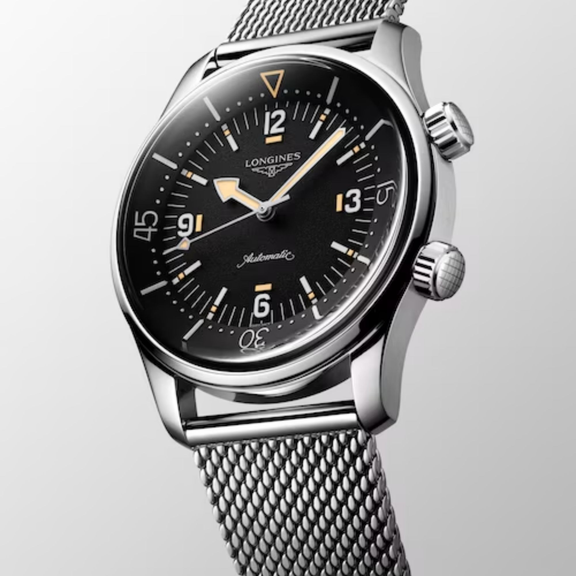 Longines Legend Diver Automatic Watch, Black Dial, Steel Strap, 42 mm