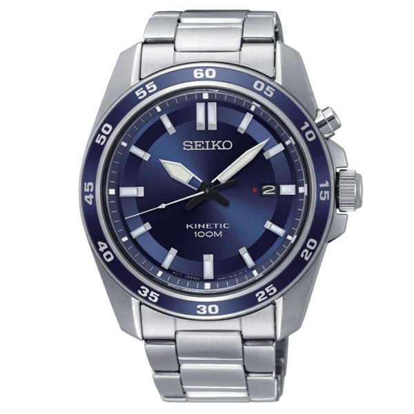 Montre Seiko Sport kinetic cadran bleu bracelet acier 42,6 mm