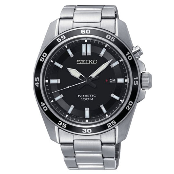 Montre Seiko Sport kinetic cadran noir bracelet acier 42,6 mm