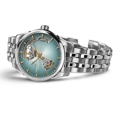 Montre Hamilton Jazzmaster Open Heart Auto cadran bleu bracelet acier 36 mm