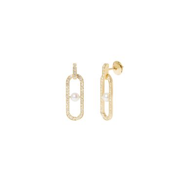 Dinh van Maillon Perle Earrings in yellow gold and Akoya pearls