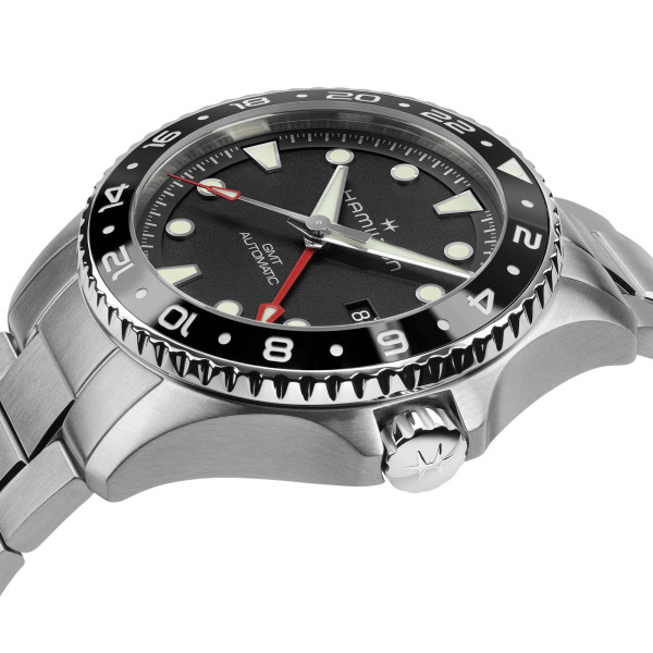 Hamilton Khaki Navy Scuba Automatic GMT Watch Black Dial Steel Bracelet 43 mm