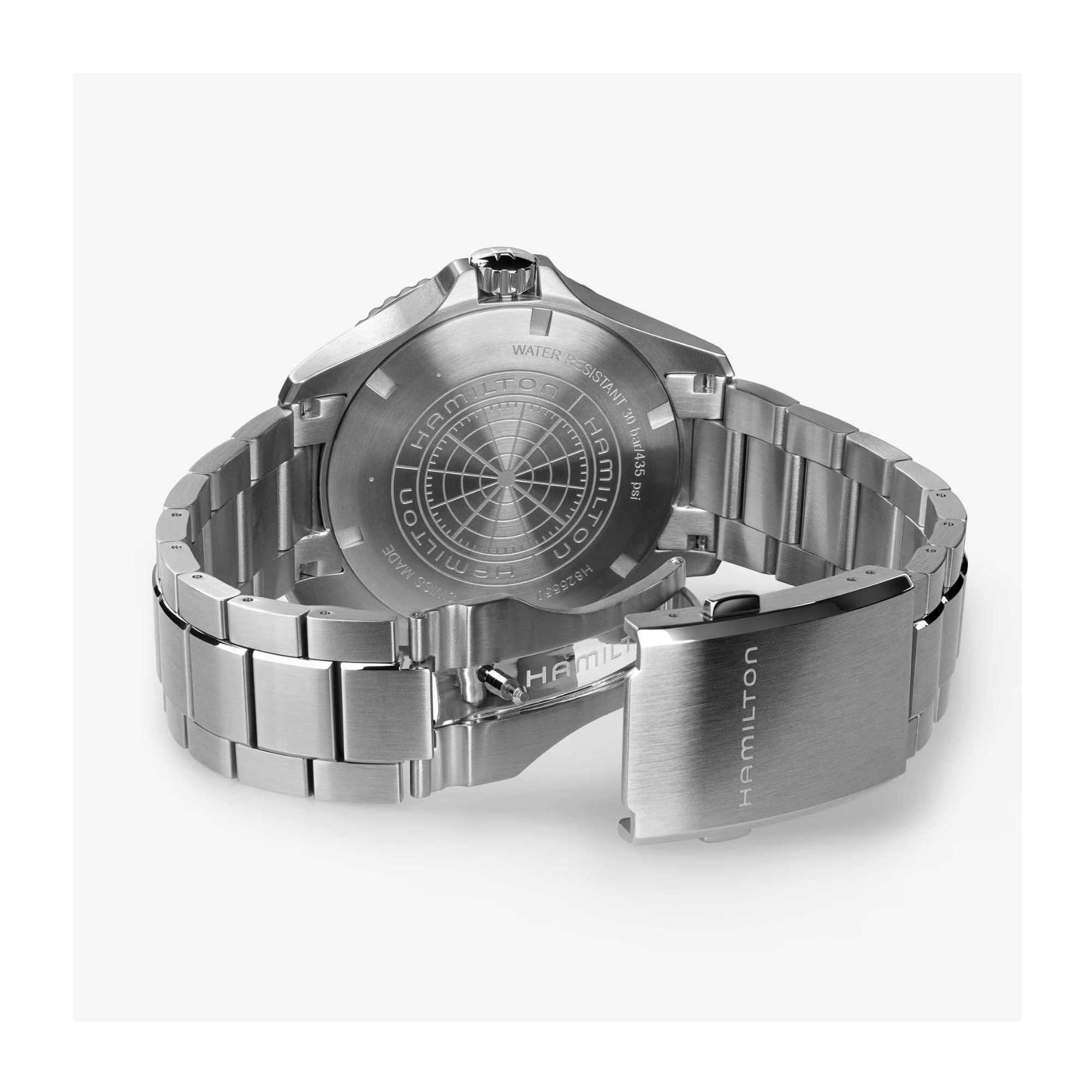 Montre Hamilton Khaki Navy Scuba automatique GMT cadran noir bracelet acier 43 mm