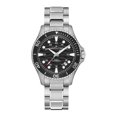 Montre Hamilton Khaki Navy Scuba automatique cadran noir lunette noire bracelet acier 40 mm