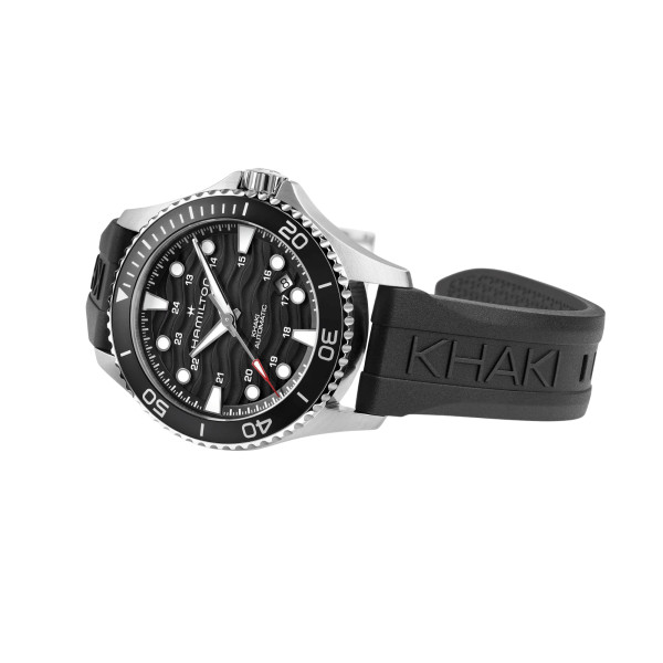 Hamilton Khaki Navy Scuba automatic watch black dial black bezel rubber bracelet 40 mm