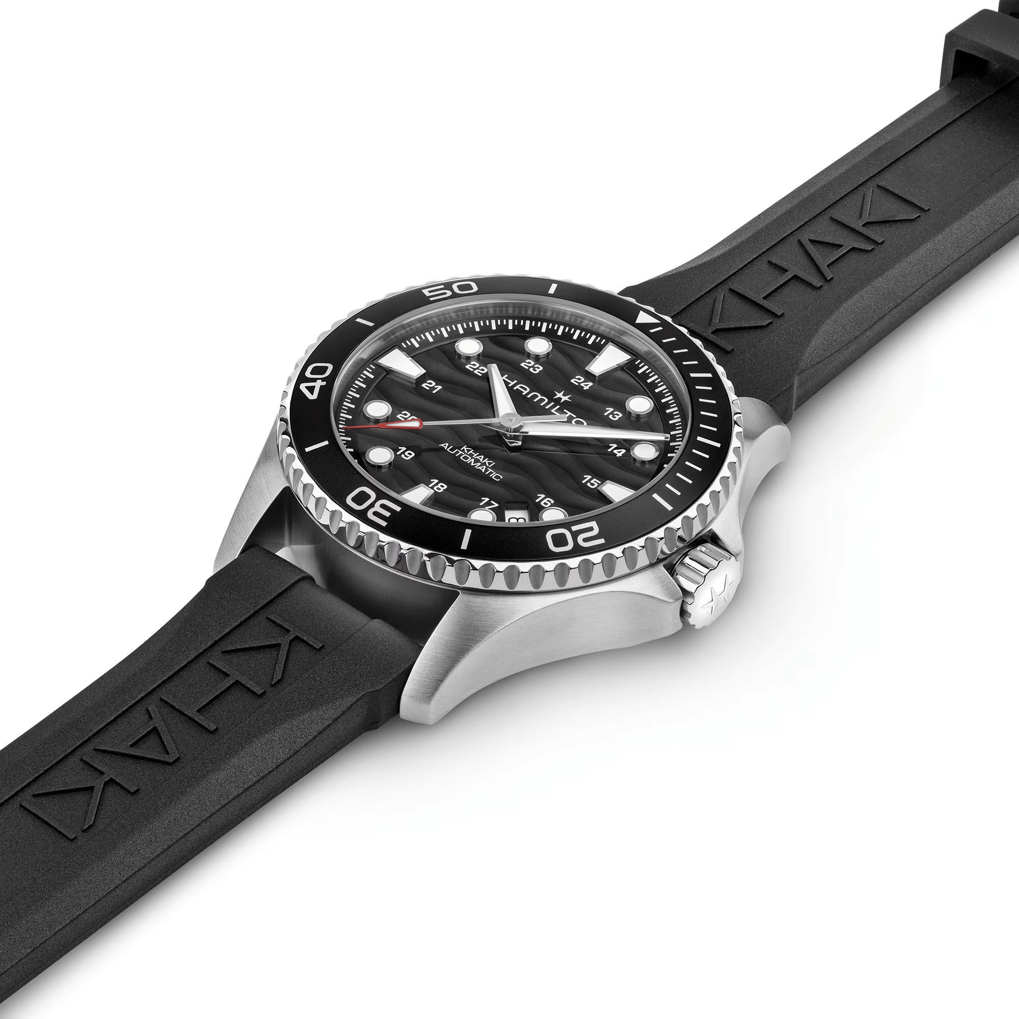 Hamilton Khaki Navy Scuba automatic watch black dial black bezel rubber bracelet 40 mm