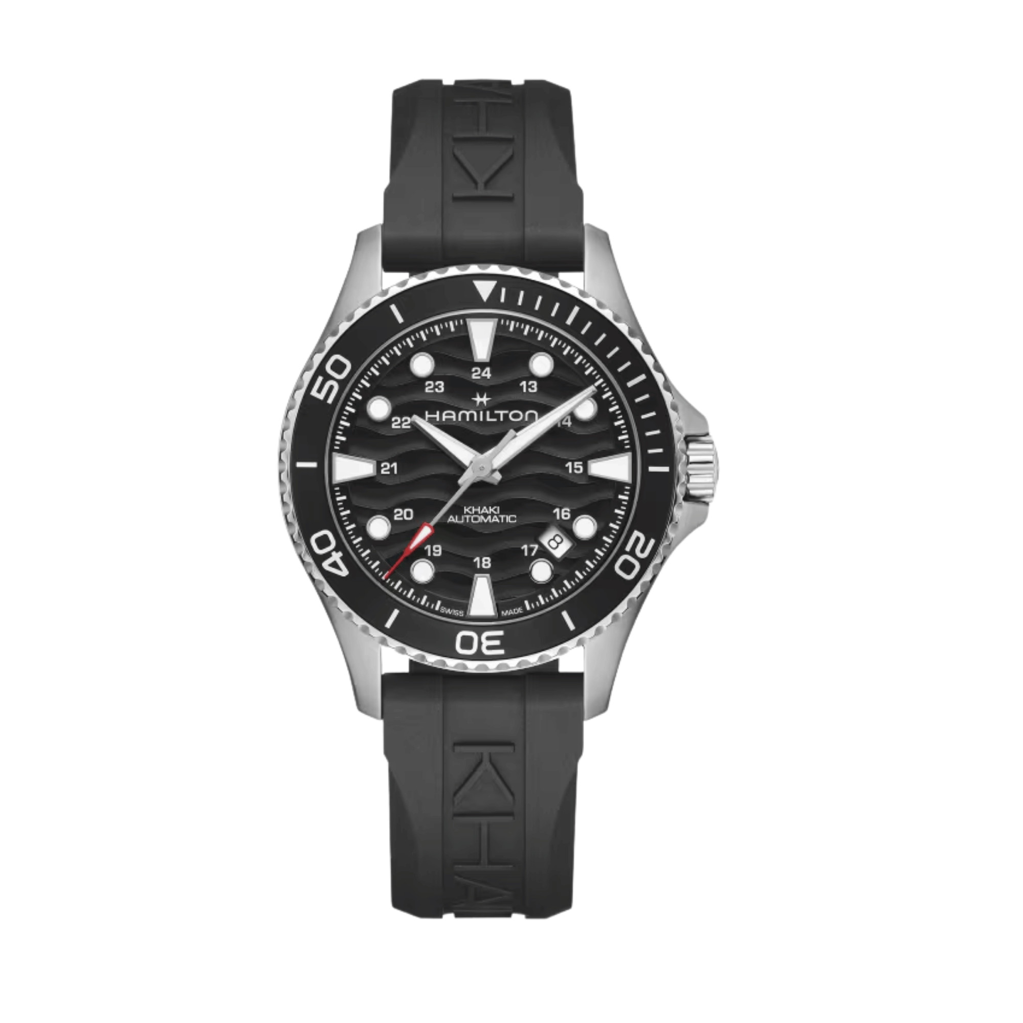 Hamilton Khaki Navy Scuba automatic watch black dial black bezel rubber bracelet 40 mm