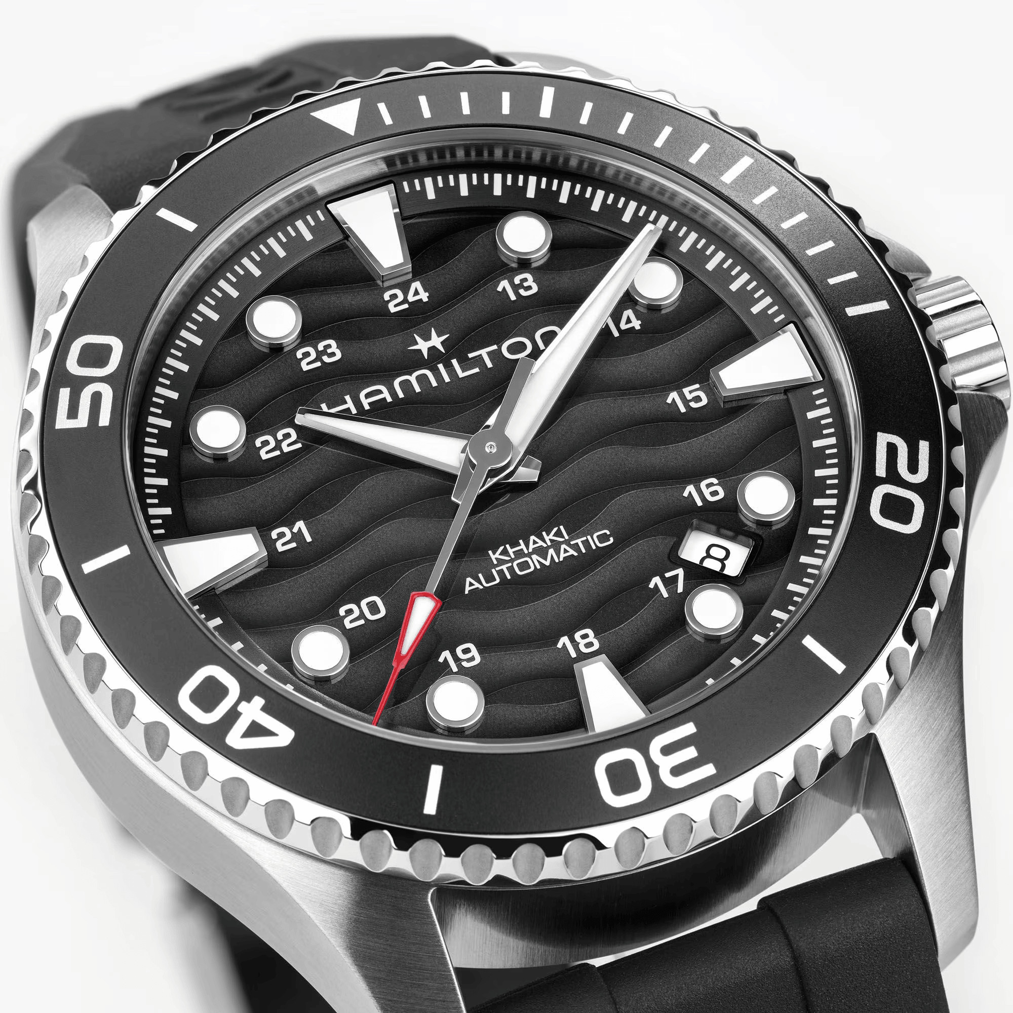 Hamilton Khaki Navy Scuba automatic watch black dial black bezel rubber bracelet 40 mm