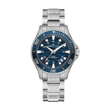 Montre Hamilton Khaki Navy Scuba automatique cadran bleu lunette bleue bracelet acier 40 mm