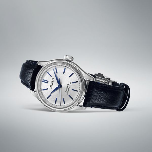 Montre Seiko Presage Classic Series automatique cadran blanc bracelet cuir 36 mm
