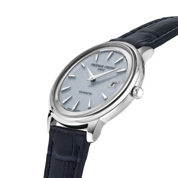 Frédérique Constant Classics Moneta Solarmetre quartz blue dial leather strap 39 mm