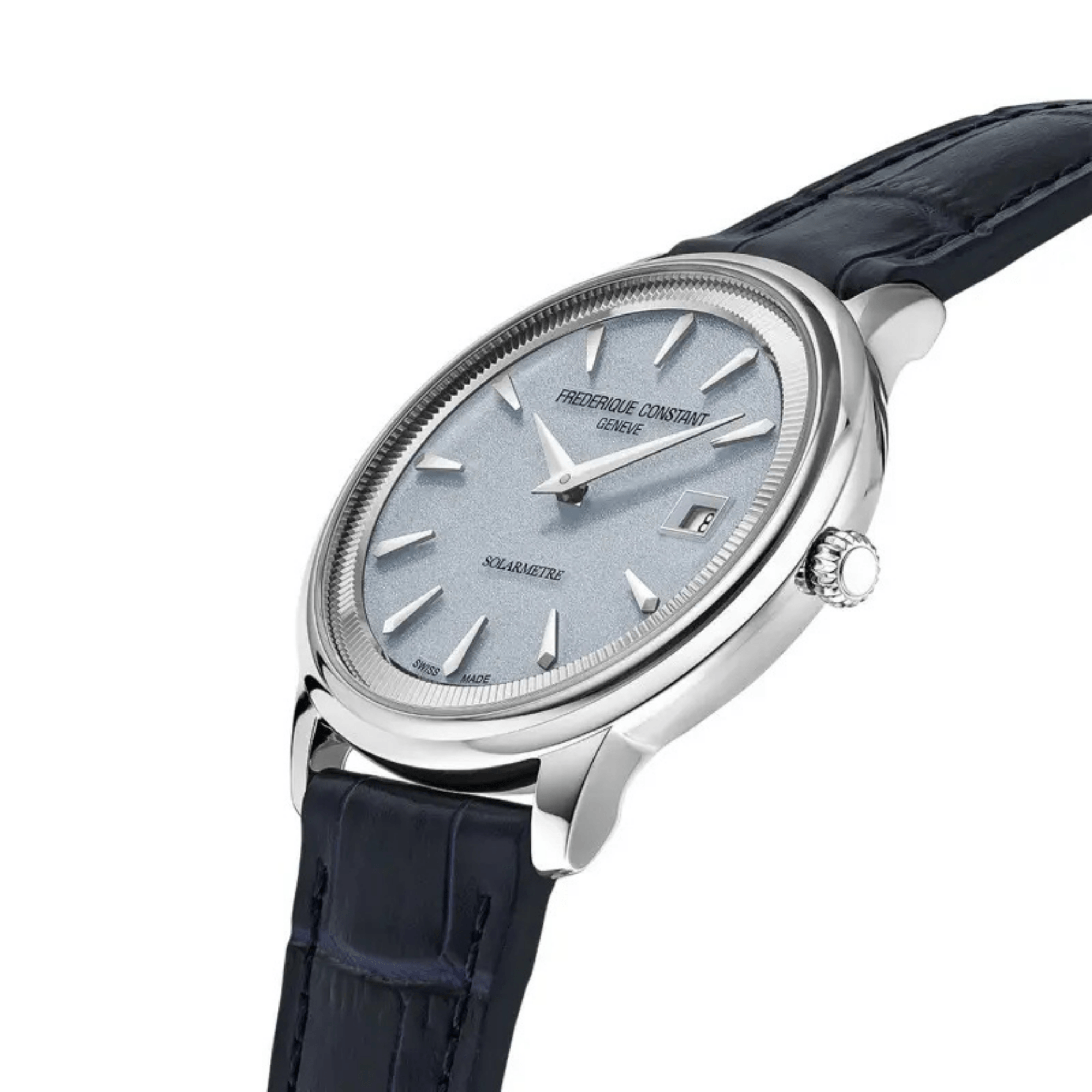 Frédérique Constant Classics Moneta Solarmetre quartz blue dial leather strap 39 mm