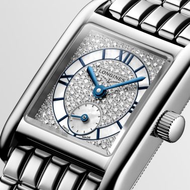Montre Longines Mini DolceVita quartz cadran nacre blanche bracelet acier 21.5 x 29 mm
